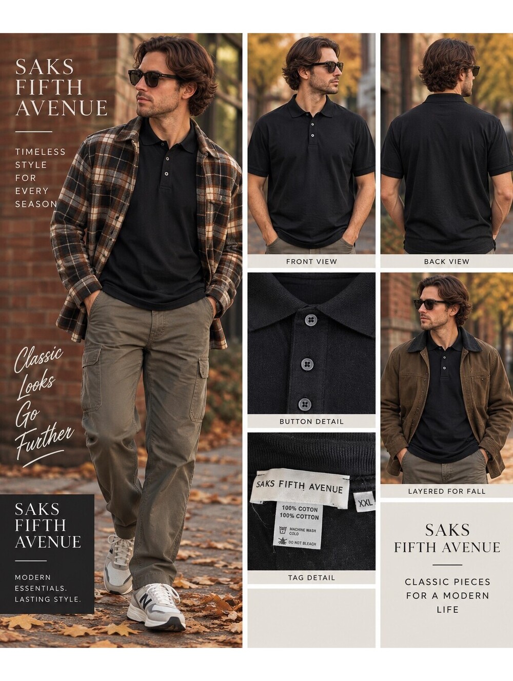 Saks Fifth Avenue Men’s XXL Black Polo Shirt 100% Cotton Quiet Luxury Preppy